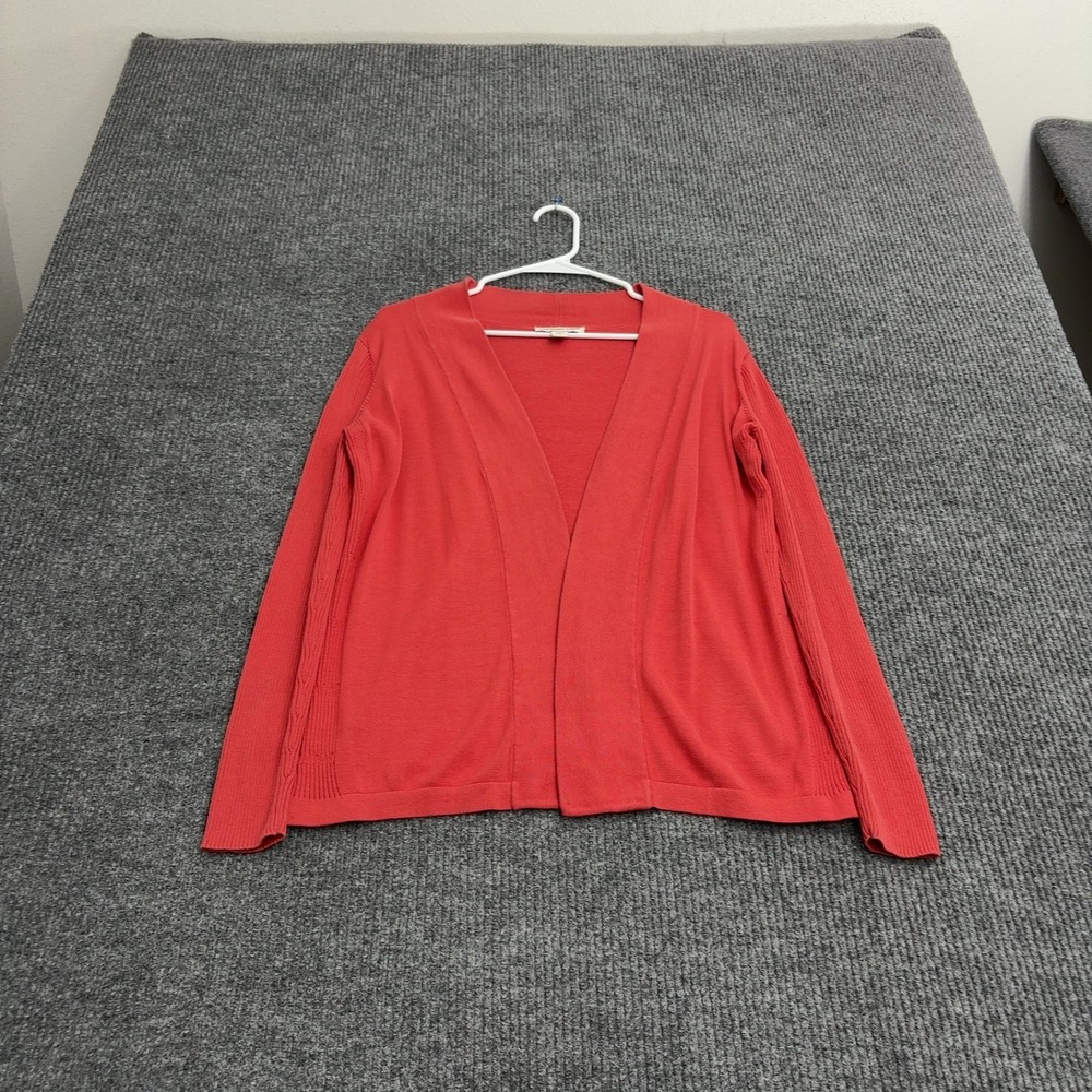 Coldwater Creek Cardigan Womens S Red Silk Cotton Open Front Ribbed Classic